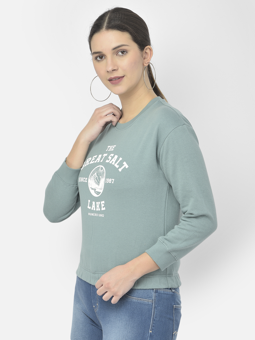 Numero Uno Women Graphic Print Green Sweat Shirt